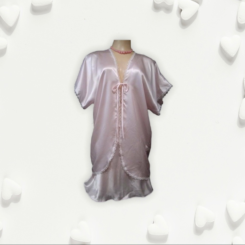 Vintage Pink Satin Nightgown Peignoir Set Lacy S